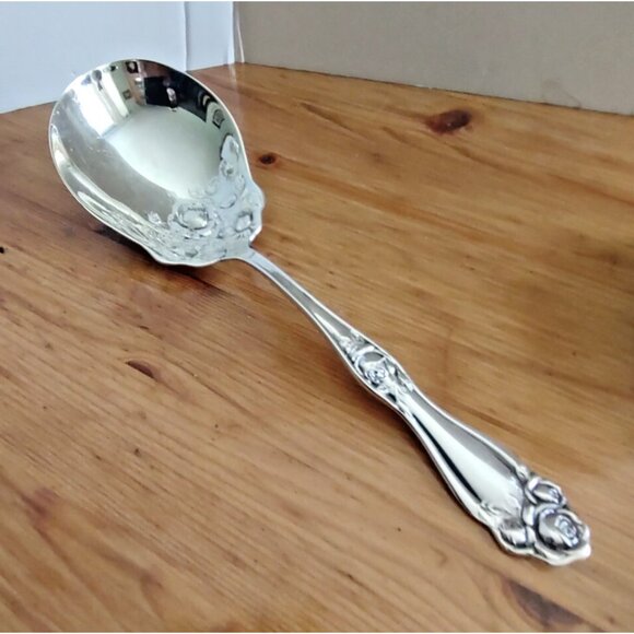 Antique 1847 Rogers Bros American Beauty Rose Silverplate Casserole Spoon 8.8" - Picture 4 of 10